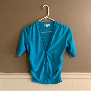New York & Co teal blue short sleeve cardigan M